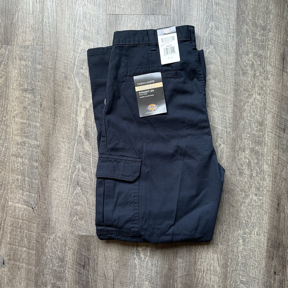 Dickies Cargo Work Pants 34 X 32 Regular Fit Flex Straight Leg Blue Uniform